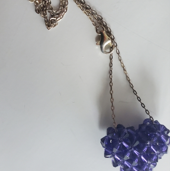 Vintage 925 Sterling Chain & Purple Crystal Heart Pendant - Picture 4 of 6